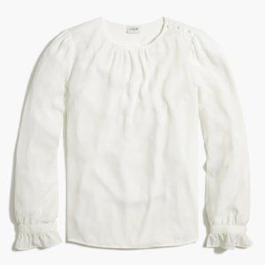 NWT J. Crew Factory Ivory Button Neck Top with Ruffles Size M